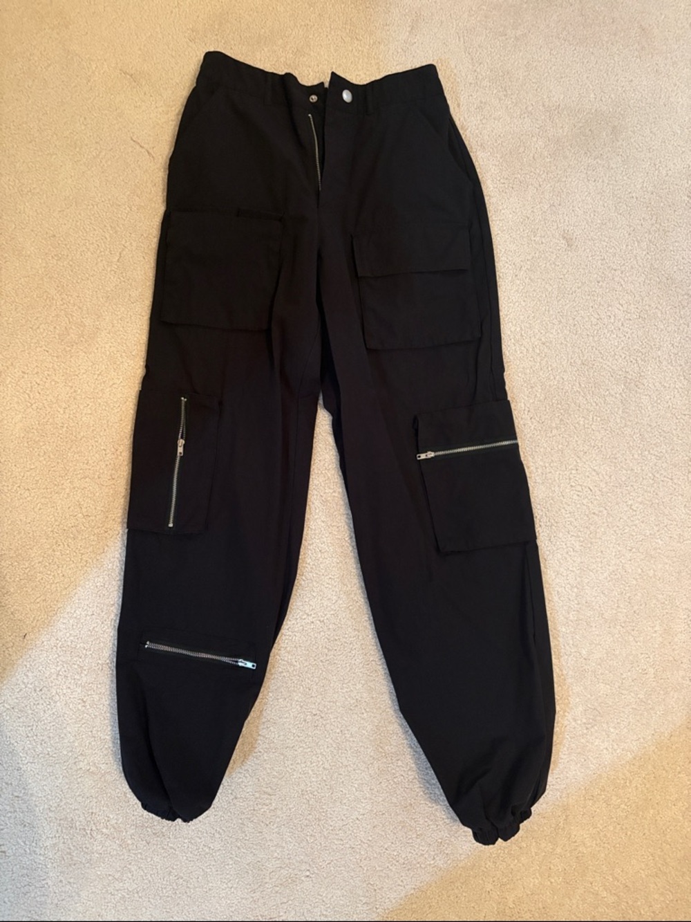 Black Cargo Jogger Pants with Zipper Details - Men